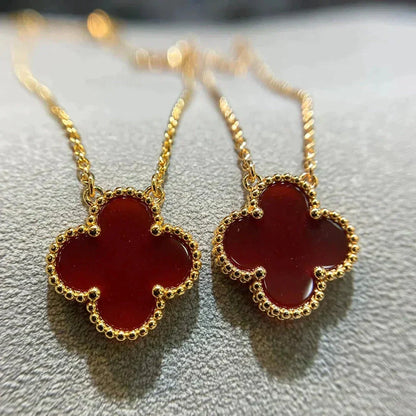 [⭐Sparkve]CLOVER 15MM CARNELIAN SINGLE FLOWER NECKLACE