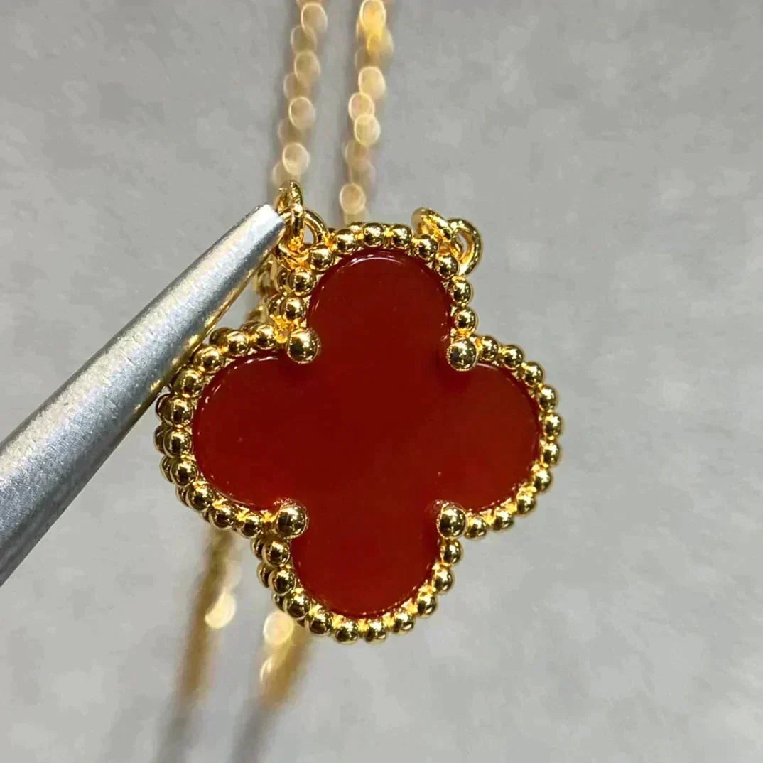 [⭐Sparkve]CLOVER 15MM CARNELIAN SINGLE FLOWER NECKLACE