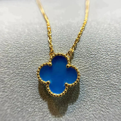 [⭐Sparkve]CLOVER 15MM BLUE AGATE NECKLACE