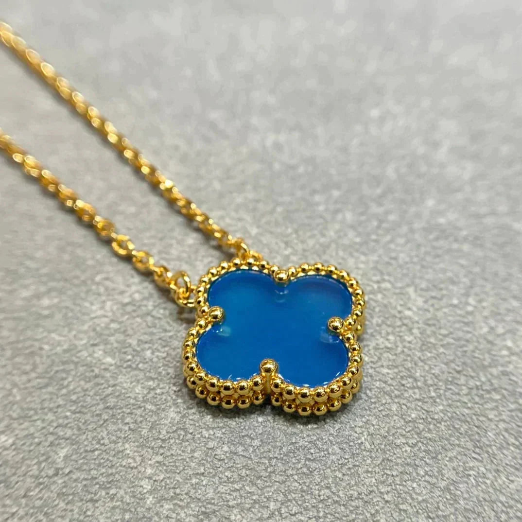 [⭐Sparkve]CLOVER 15MM BLUE AGATE NECKLACE