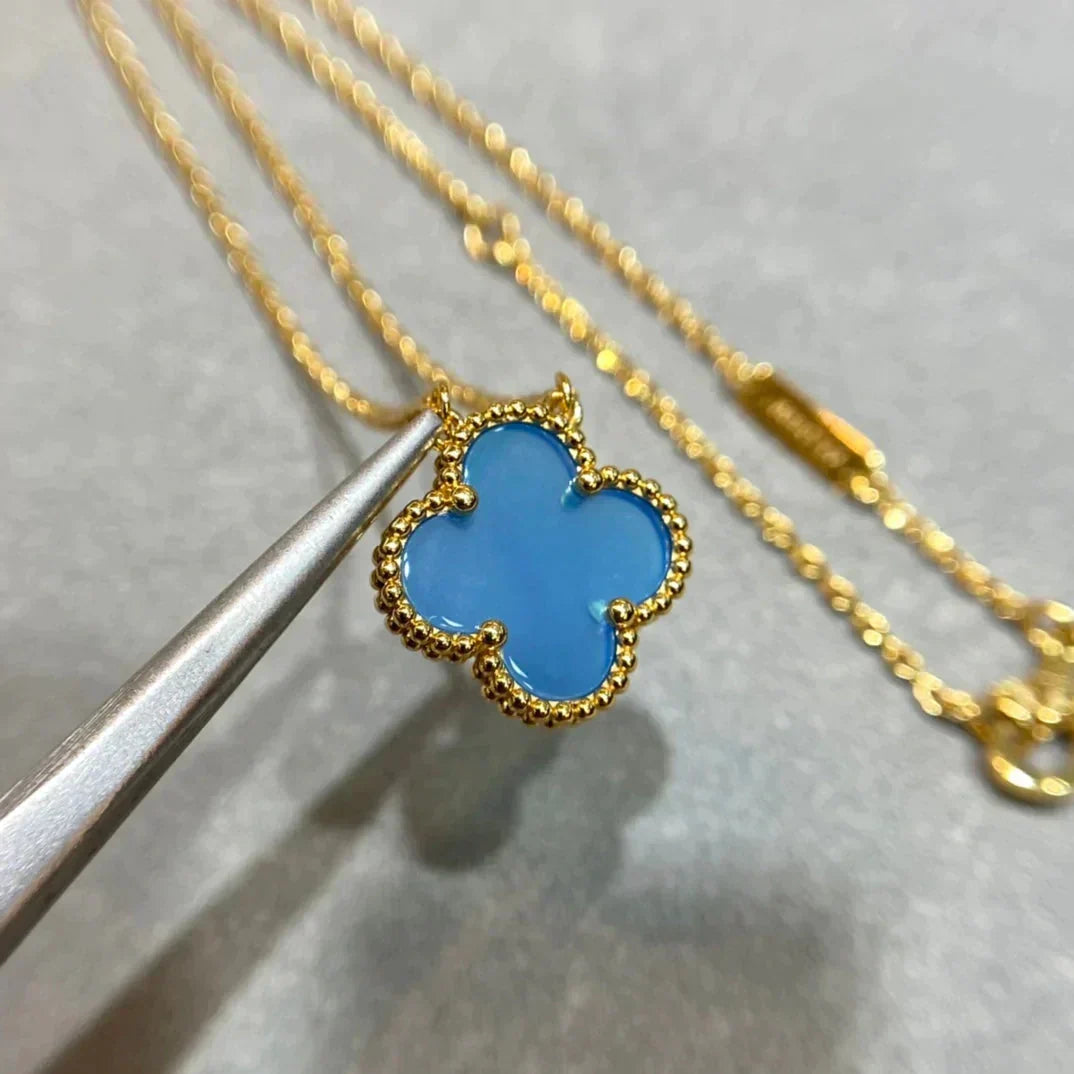 [⭐Sparkve]CLOVER 15MM BLUE AGATE NECKLACE