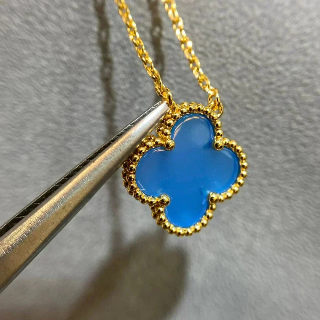 [⭐Sparkve]CLOVER 15MM BLUE AGATE NECKLACE