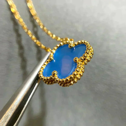 [⭐Sparkve]CLOVER 15MM BLUE AGATE NECKLACE