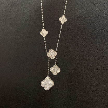 [⭐Sparkve]CLOVER 5 MOTIFS SILVER DIAMONDS NECKLACE