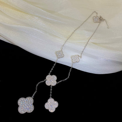 [⭐Sparkve]CLOVER 5 MOTIFS SILVER DIAMONDS NECKLACE