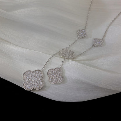 [⭐Sparkve]CLOVER 5 MOTIFS SILVER DIAMONDS NECKLACE