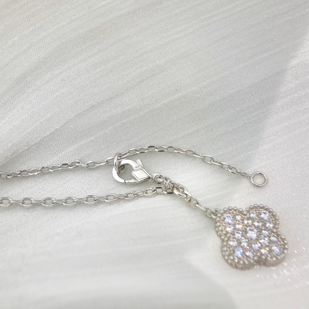 [⭐Sparkve]CLOVER 5 MOTIFS SILVER DIAMONDS NECKLACE