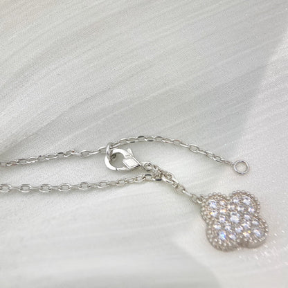 [⭐Sparkve]CLOVER 5 MOTIFS SILVER DIAMONDS NECKLACE