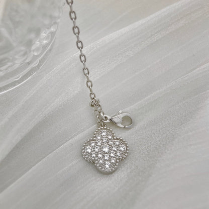 [⭐Sparkve]CLOVER 5 MOTIFS SILVER DIAMONDS NECKLACE