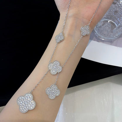 [⭐Sparkve]CLOVER 5 MOTIFS SILVER DIAMONDS NECKLACE