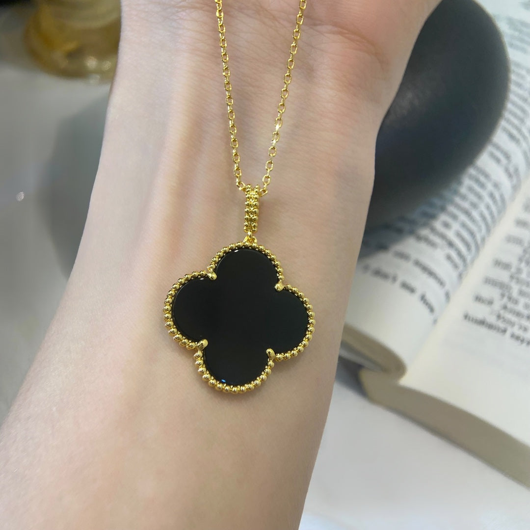 [⭐Sparkve]CLOVER 25MM NECKLACE GOLD ONYX