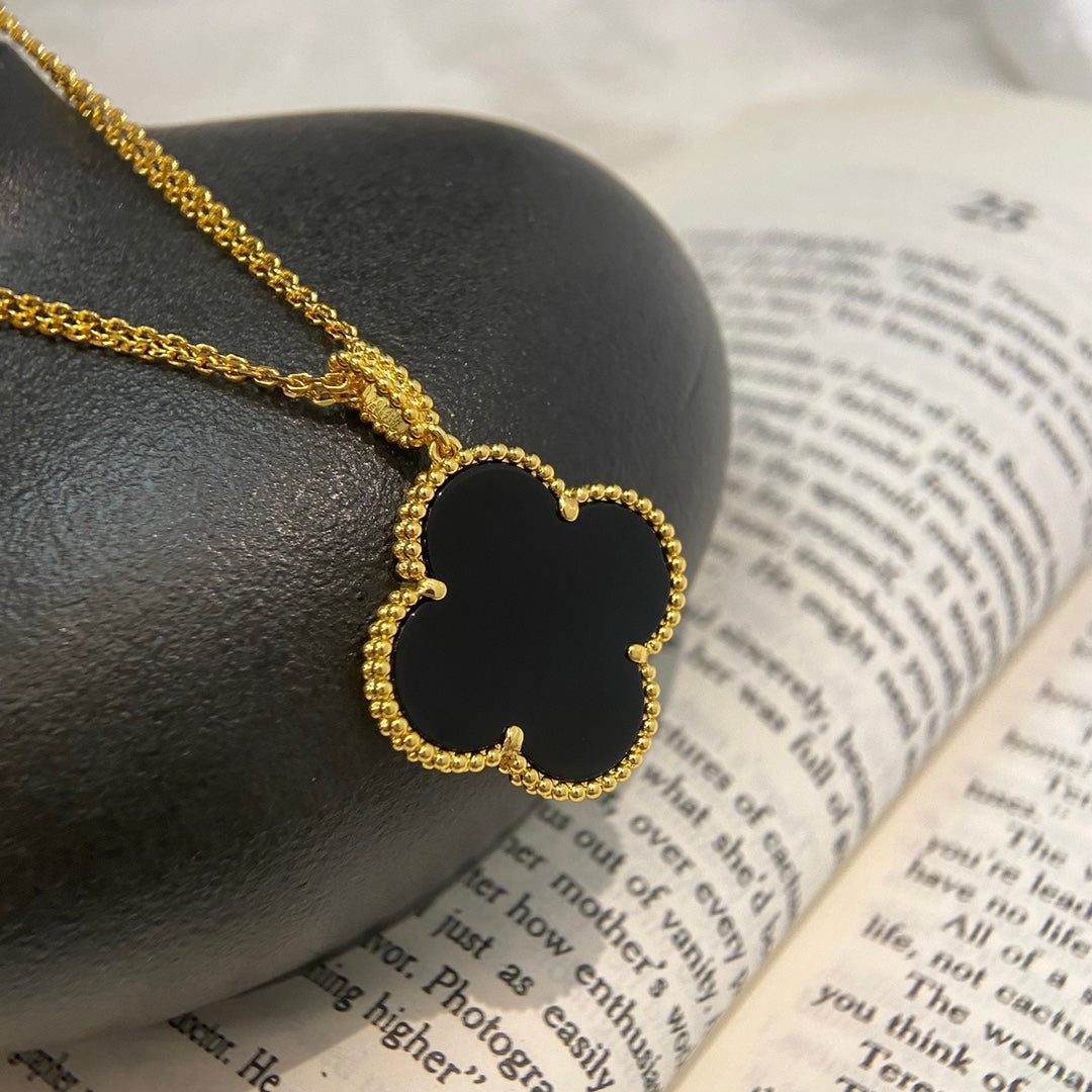 [⭐Sparkve]CLOVER 25MM NECKLACE GOLD ONYX