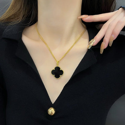 [⭐Sparkve]CLOVER 25MM NECKLACE GOLD ONYX