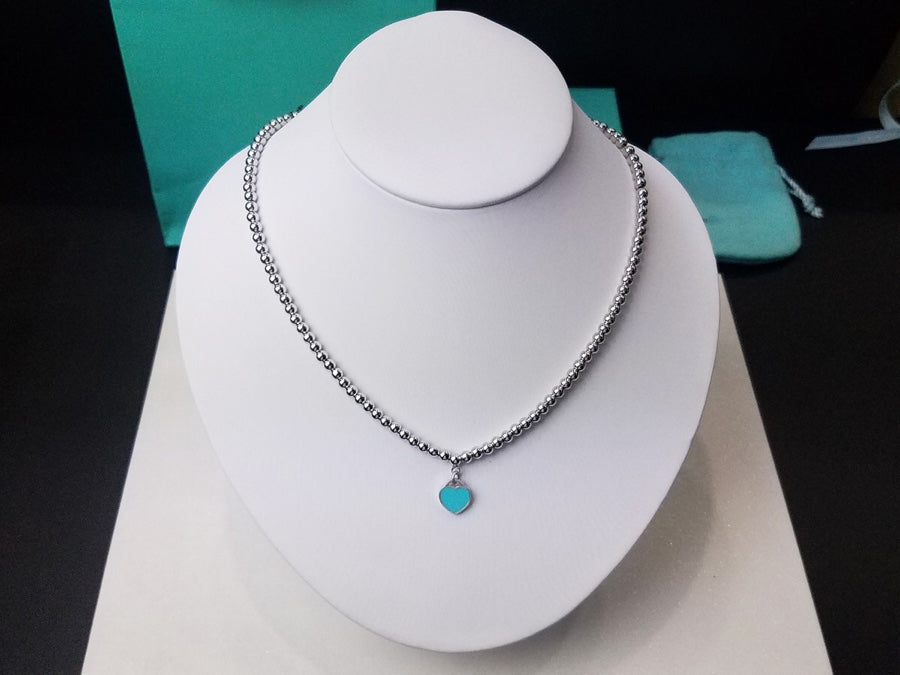 [⭐Sparkve Jewels]HEART PEDANT SILVER BALL CHAIN NECKLACE