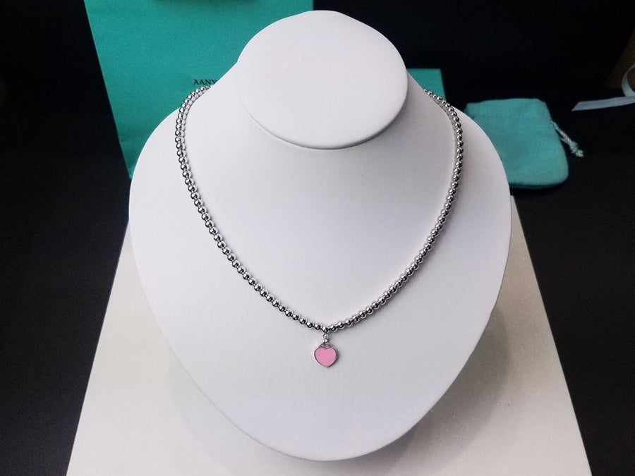 [⭐Sparkve Jewels]HEART PEDANT SILVER BALL CHAIN NECKLACE