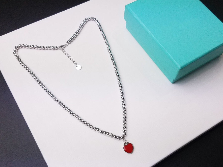 [⭐Sparkve Jewels]HEART PEDANT SILVER BALL CHAIN NECKLACE