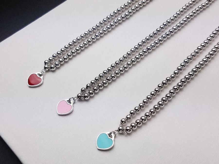 [⭐Sparkve Jewels]HEART PEDANT SILVER BALL CHAIN NECKLACE
