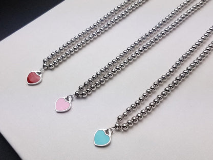 [⭐Sparkve Jewels]HEART PEDANT SILVER BALL CHAIN NECKLACE