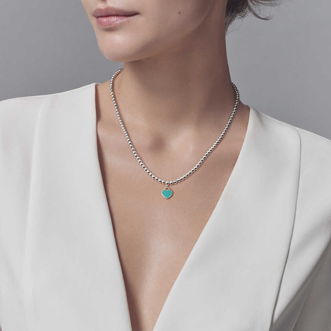 [⭐Sparkve Jewels]HEART PEDANT SILVER BALL CHAIN NECKLACE