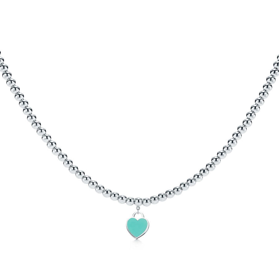 [⭐Sparkve Jewels]HEART PEDANT SILVER BALL CHAIN NECKLACE