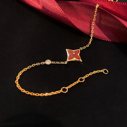 [⭐Sparkve]COLOR STAR CARNELIAN PINK GOLD DIAMOND BRACELET
