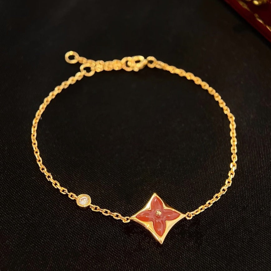 [⭐Sparkve]COLOR STAR CARNELIAN PINK GOLD DIAMOND BRACELET