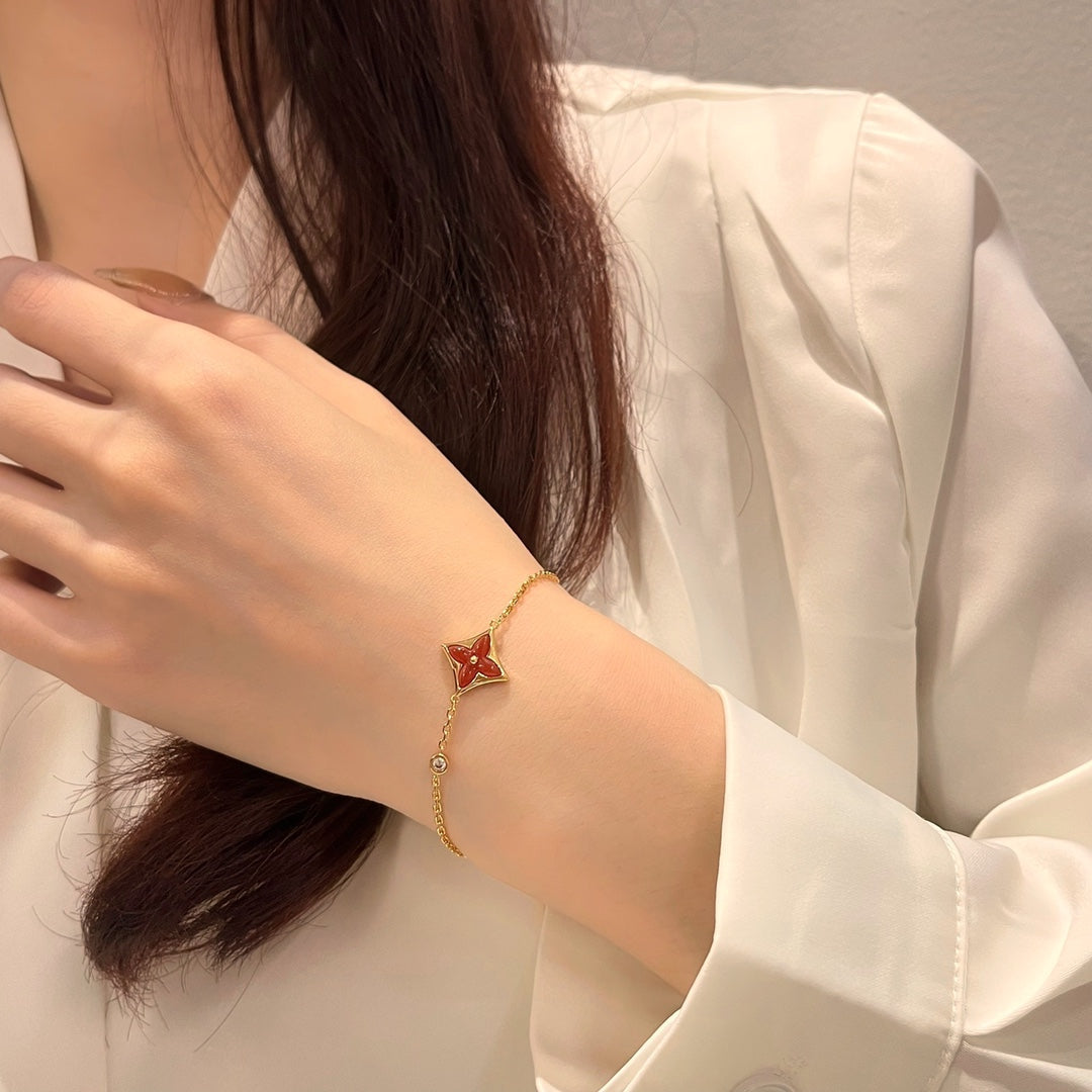 [⭐Sparkve]COLOR STAR CARNELIAN PINK GOLD DIAMOND BRACELET
