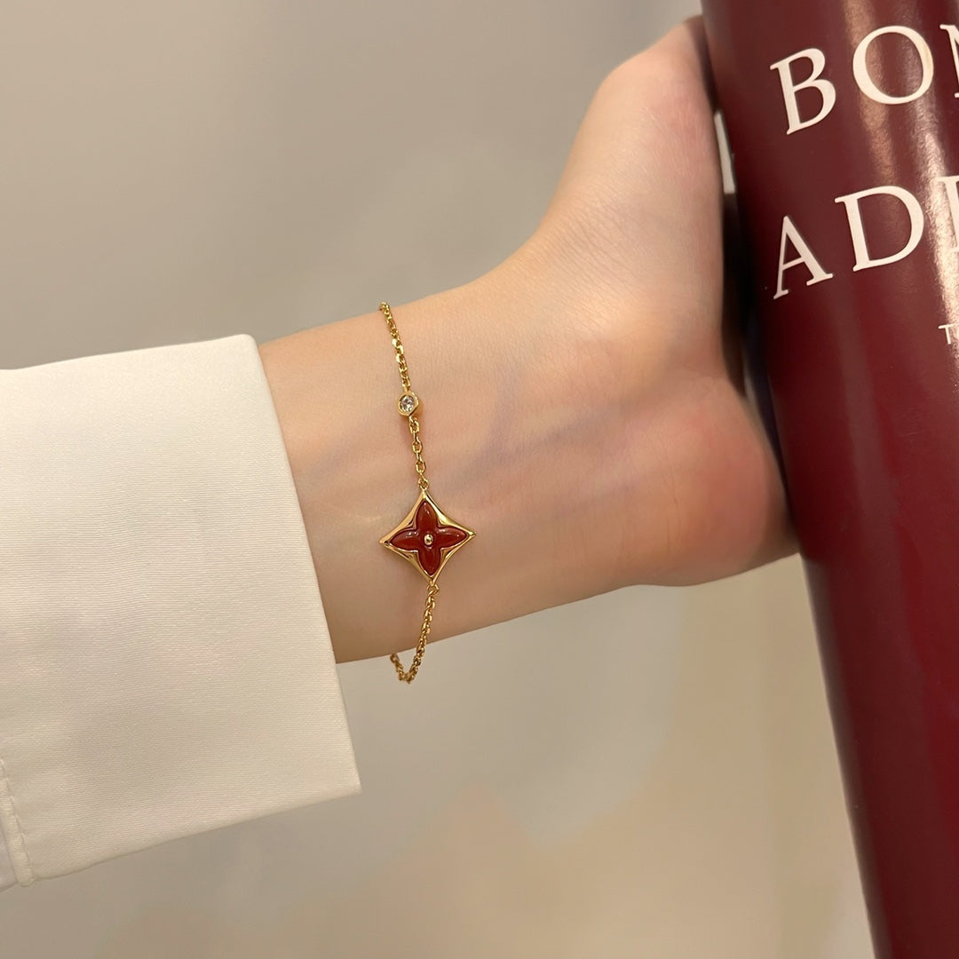 [⭐Sparkve]COLOR STAR CARNELIAN PINK GOLD DIAMOND BRACELET