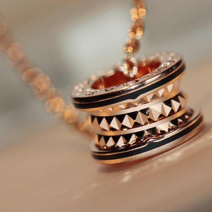 [⭐Sparkve]ZERO 1 ROCK PEDANT PINK GOLD BLACK NECKLACE