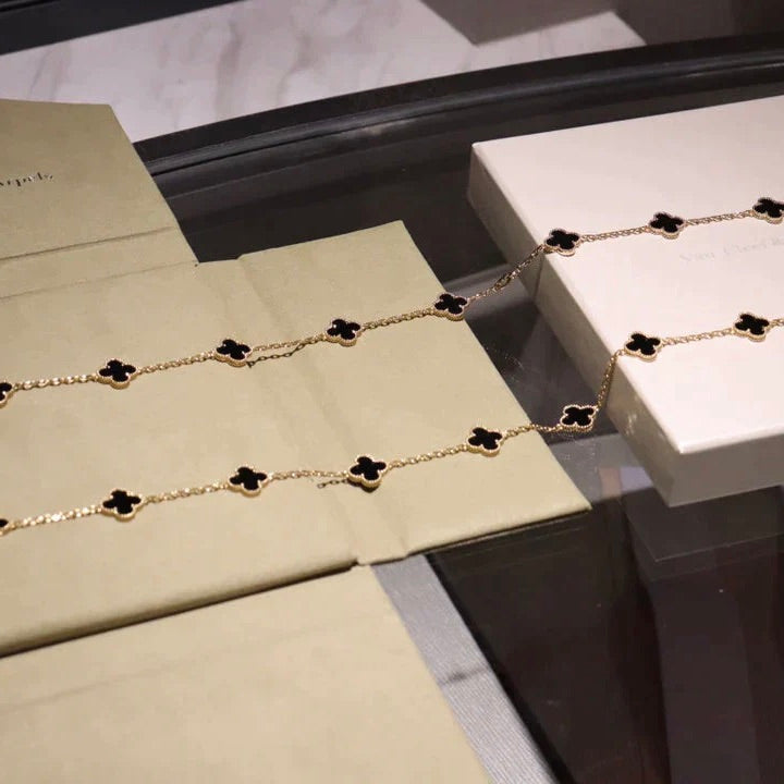 [⭐Sparkve]CLOVER 20 MOTIFS ONYX NECKLACE