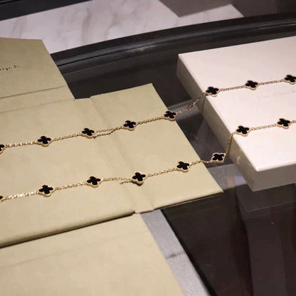 [⭐Sparkve]CLOVER 20 MOTIFS ONYX NECKLACE