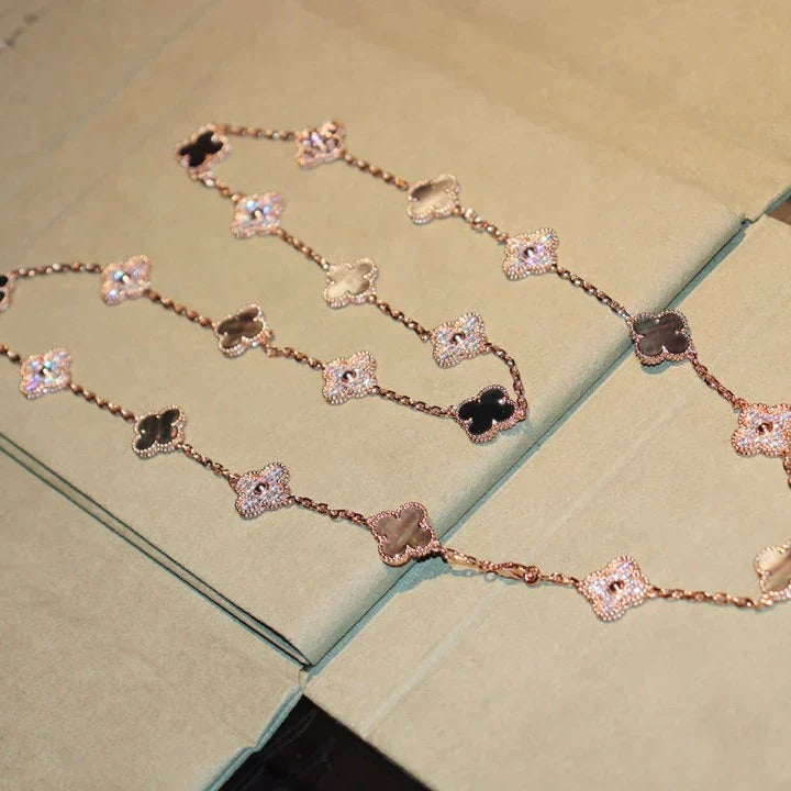 [⭐Sparkve]CLOVER 20 MOTIFS DARK MOP DIAMOND  NECKLACE