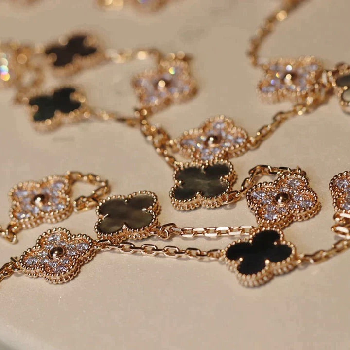 [⭐Sparkve]CLOVER 20 MOTIFS DARK MOP DIAMOND  NECKLACE