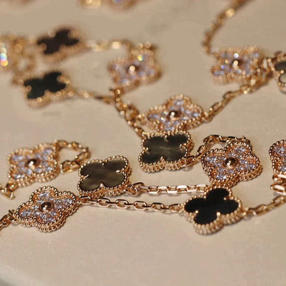 [⭐Sparkve]CLOVER 20 MOTIFS DARK MOP DIAMOND  NECKLACE