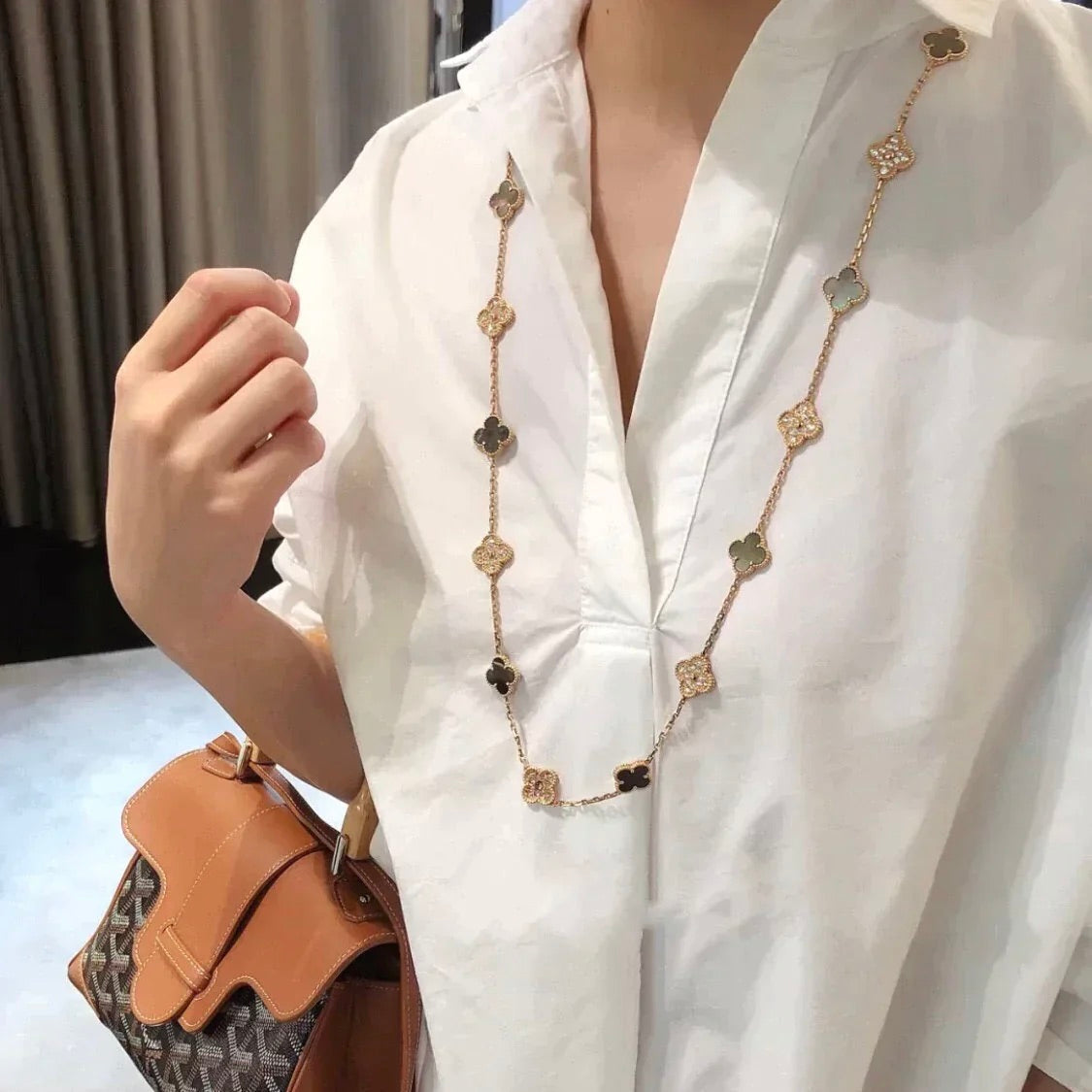 [⭐Sparkve]CLOVER 20 MOTIFS DARK MOP DIAMOND  NECKLACE