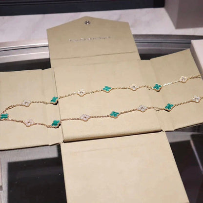 [⭐Sparkve]CLOVER 20 MOTIFS MALACHITE DIAMOND NECKLACE