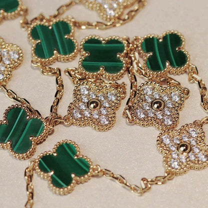 [⭐Sparkve]CLOVER 20 MOTIFS MALACHITE DIAMOND NECKLACE