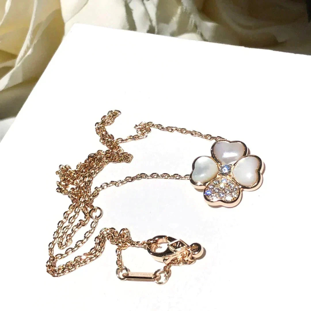 [⭐Sparkve]CLOVER MOP DIAMOND ROSE GOLD NECKLACE