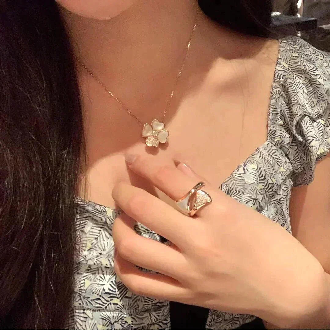 [⭐Sparkve]CLOVER MOP DIAMOND ROSE GOLD NECKLACE