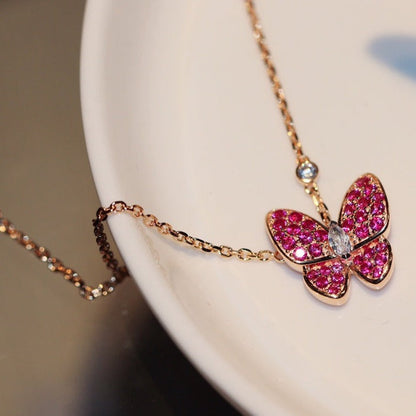 [⭐Sparkve]BUTTERFLY RED DIAMOND ROSE GOLD NECKLACE