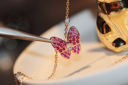 [⭐Sparkve]BUTTERFLY RED DIAMOND ROSE GOLD NECKLACE