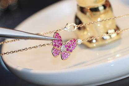 [⭐Sparkve]BUTTERFLY RED DIAMOND ROSE GOLD NECKLACE