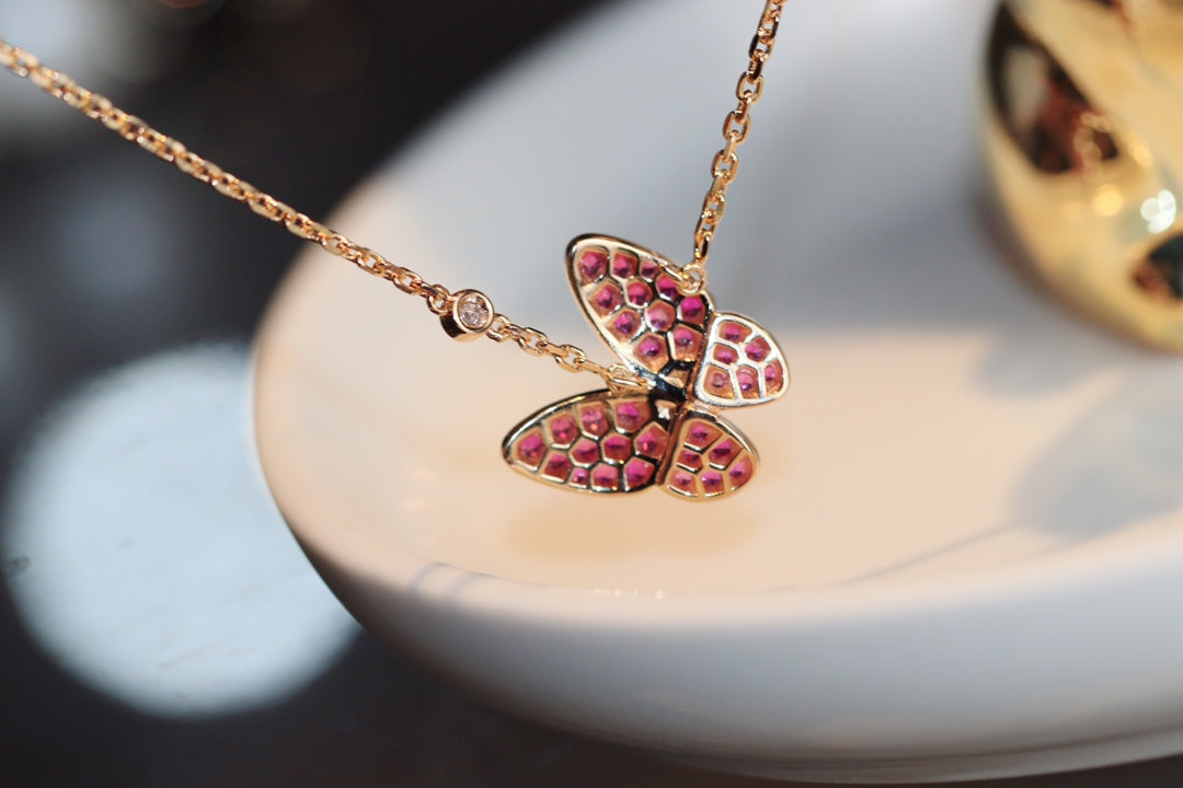 [⭐Sparkve]BUTTERFLY RED DIAMOND ROSE GOLD NECKLACE