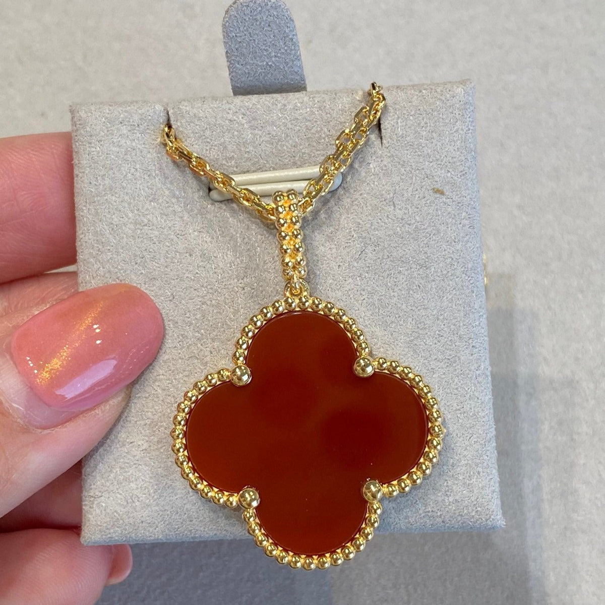 [⭐Sparkve]CLOVER 25MM NECKLACE GOLD CARNELIAN