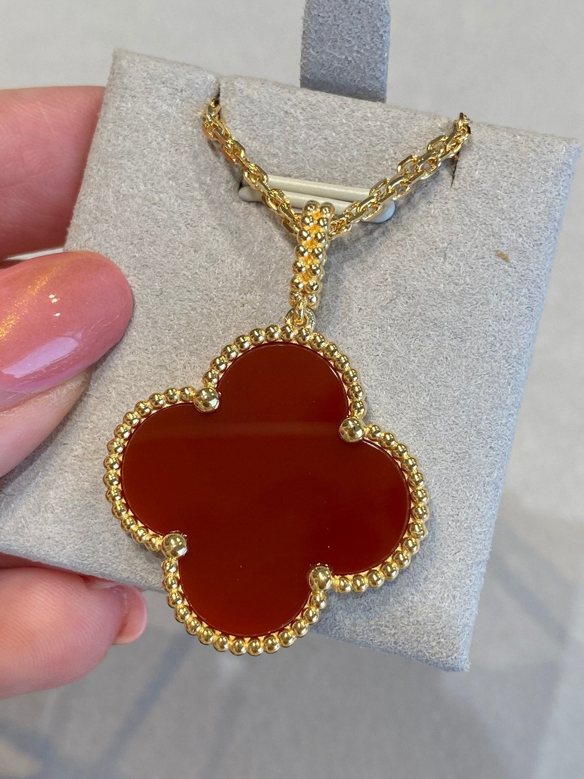 [⭐Sparkve]CLOVER 25MM NECKLACE GOLD CARNELIAN