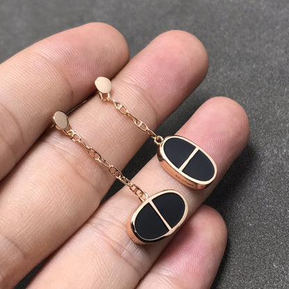 [⭐Sparkve]CHAINE VERSO BLACK CERAMIC SILVER EARRINGS