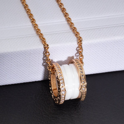 [⭐Sparkve]ZERO 1 WHITE CERAMIC PINK GOLD DIAMOND NECKLACE