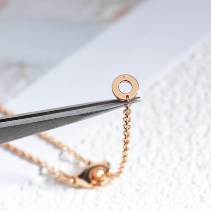 [⭐Sparkve]ZERO 1 WHITE CERAMIC PINK GOLD DIAMOND NECKLACE