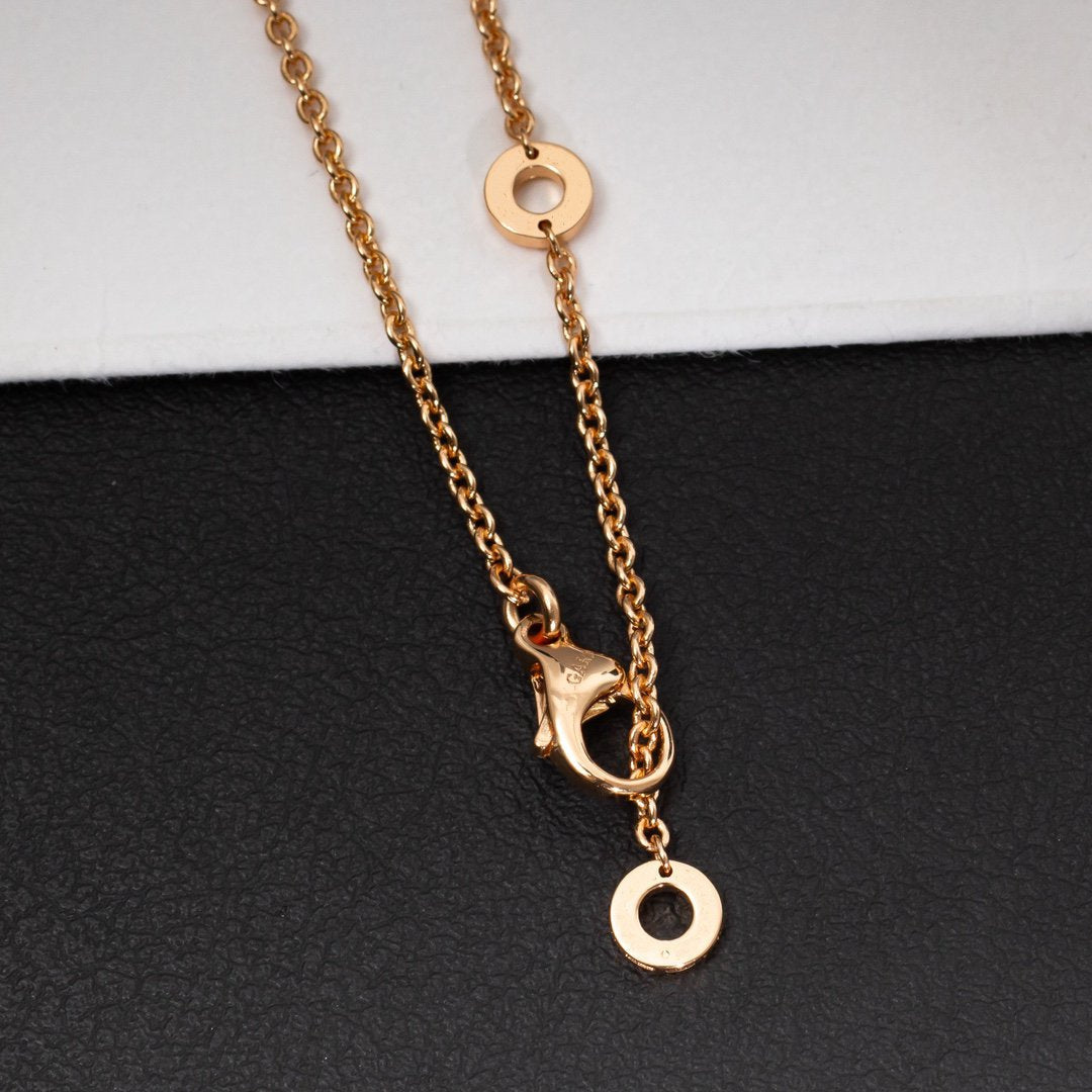 [⭐Sparkve]ZERO 1 WHITE CERAMIC PINK GOLD DIAMOND NECKLACE