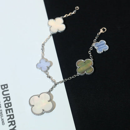 [⭐Sparkve]CLOVER BRACELET 5 MOTIFS MOP CHALCEDONY SILVER
